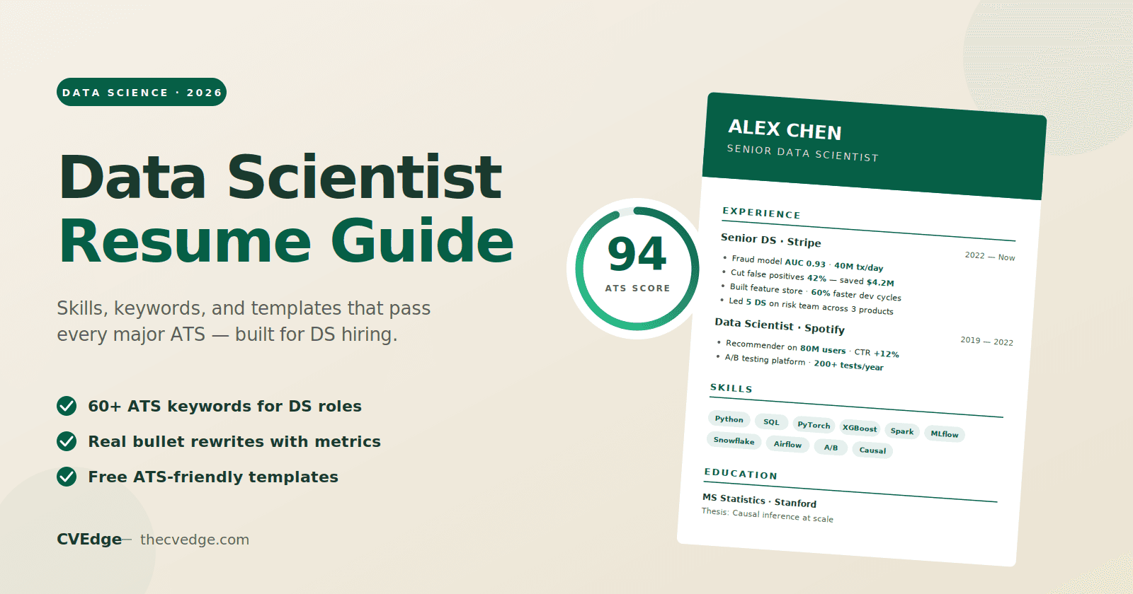 Data Scientist Resume Guide 2026: Skills, Keywords & ATS-Friendly Templates Data Scientist Resume Guide 2026: Skills, Keywords & ATS-Friendly Templates