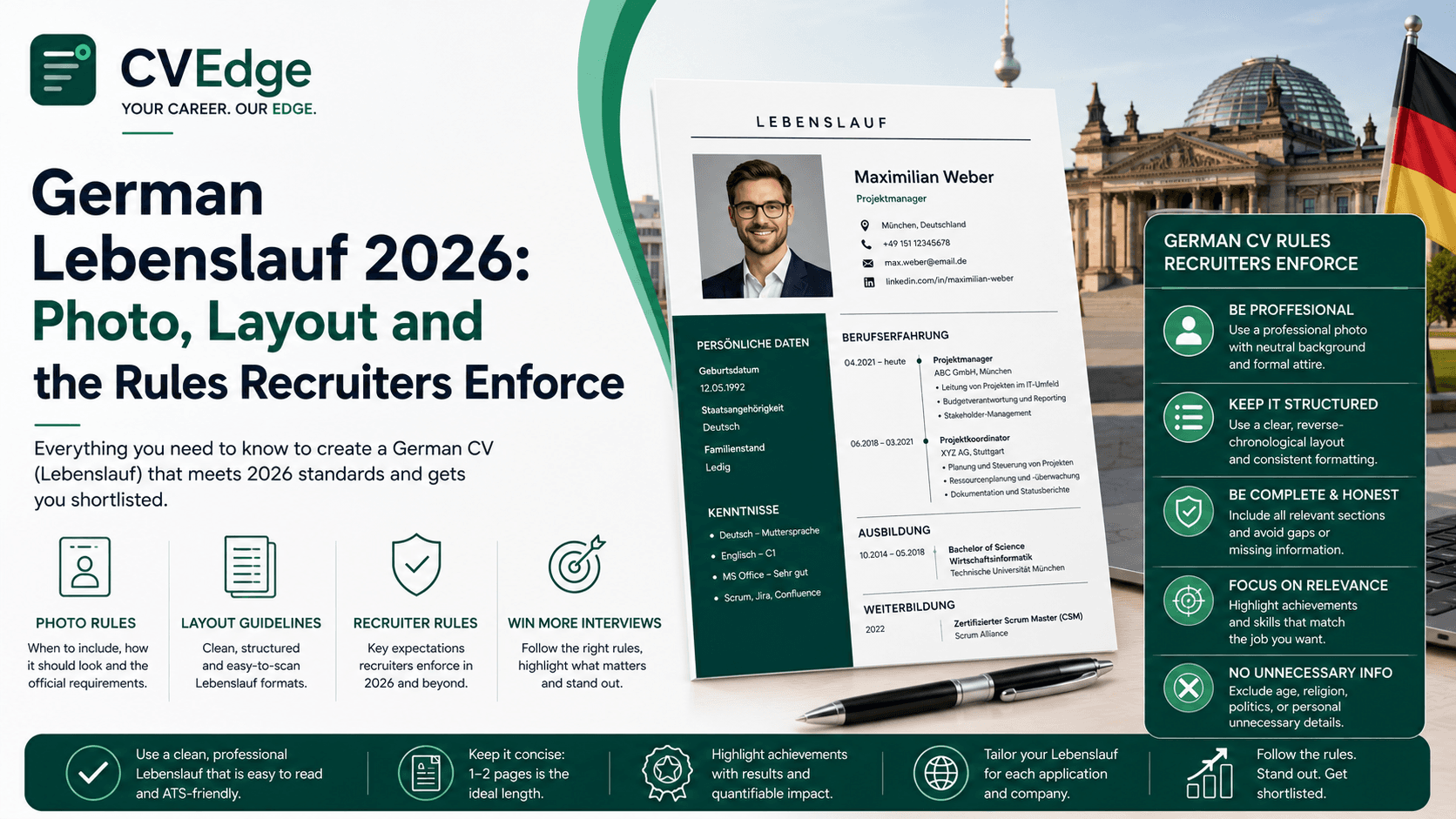 German Lebenslauf 2026: Photo, Layout and the Rules Recruiters Enforce German Lebenslauf 2026: Photo, Layout and the Rules Recruiters Enforce