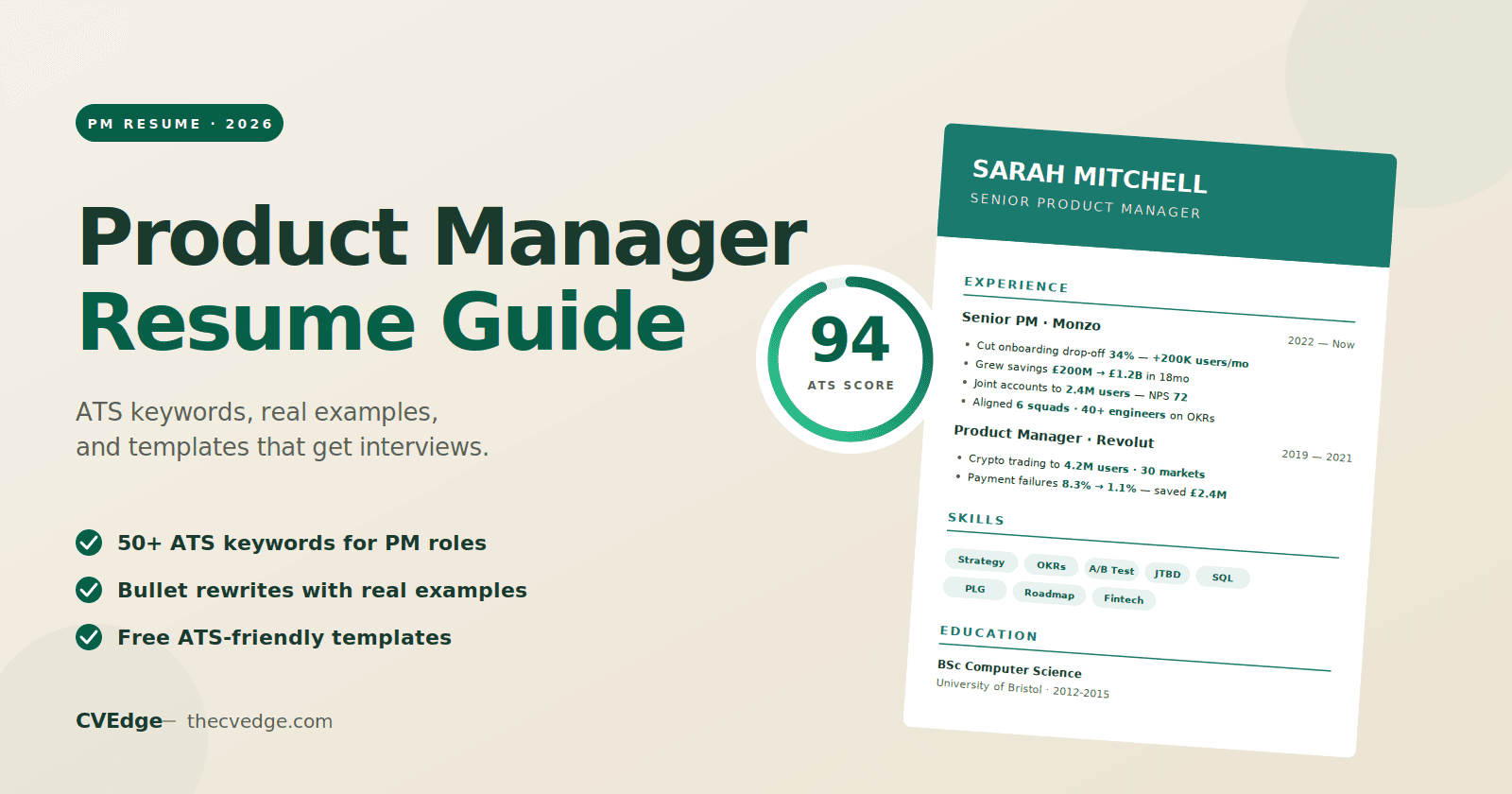 Product Manager Resume Guide 2026: ATS Keywords, Examples & Free Templates Product Manager Resume Guide 2026: ATS Keywords, Examples & Free Templates