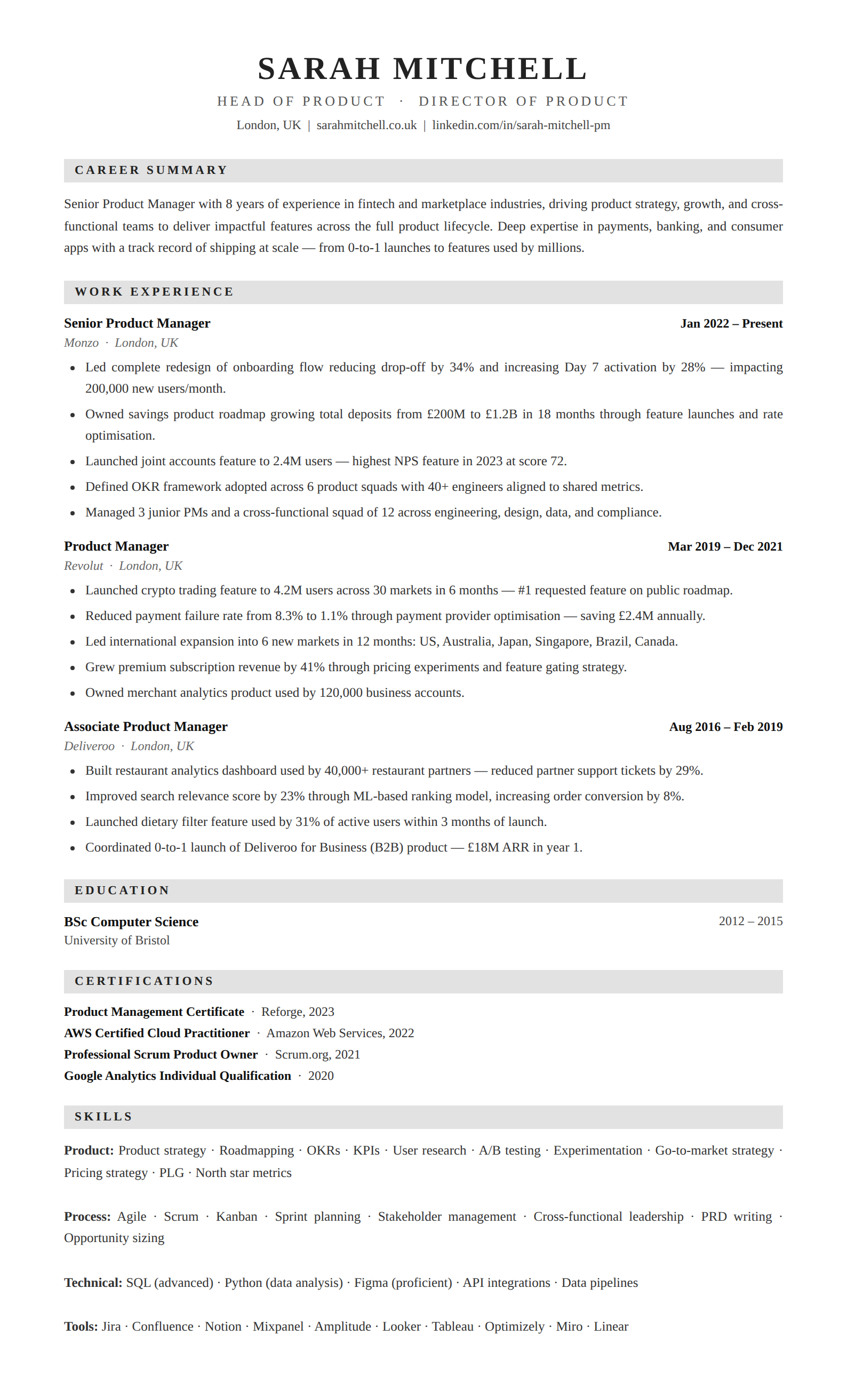 Classic Serif CV template