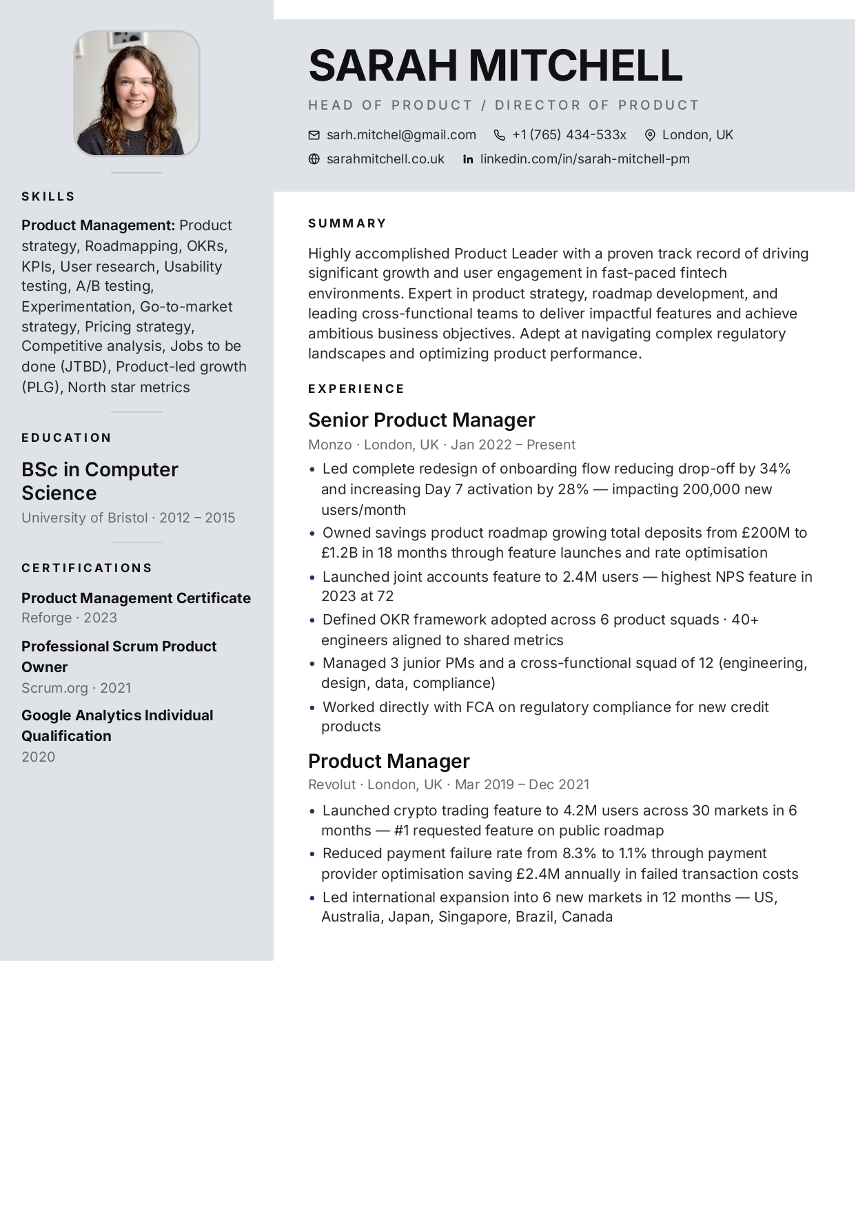 Clean Sidebar CV template