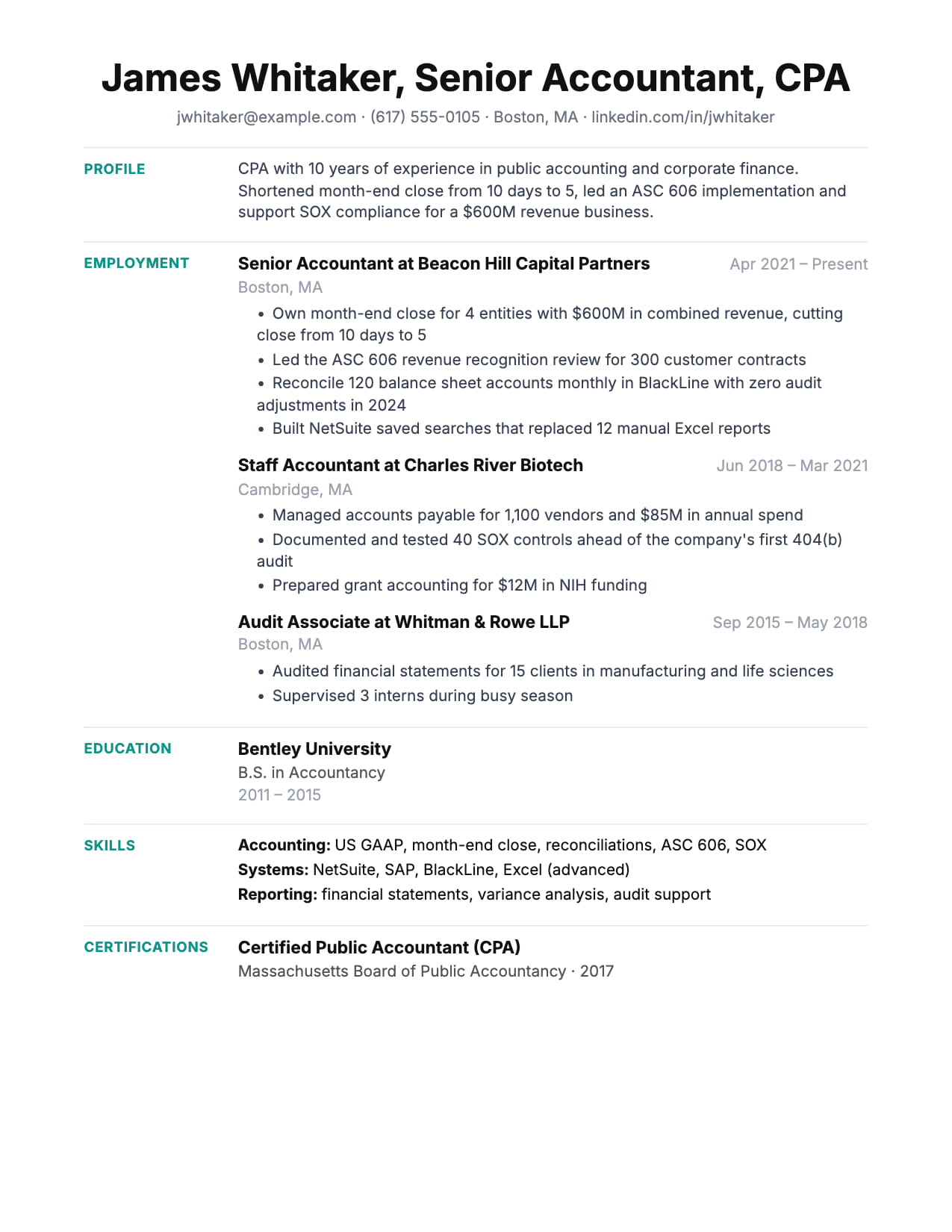 Ledger resume template Ledger resume template for finance and accounting, shown with a sample CPA resume