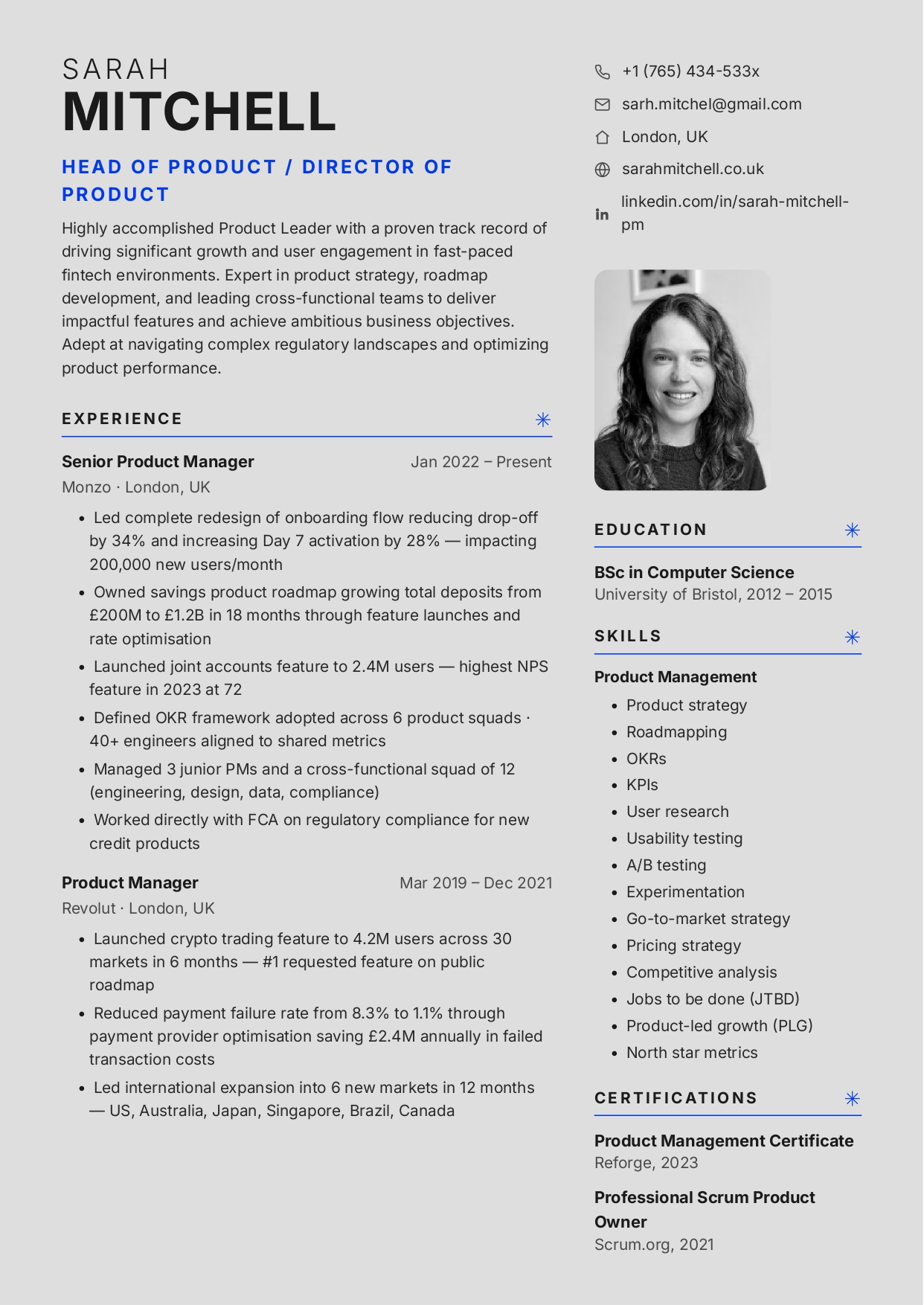 Portrait CV template