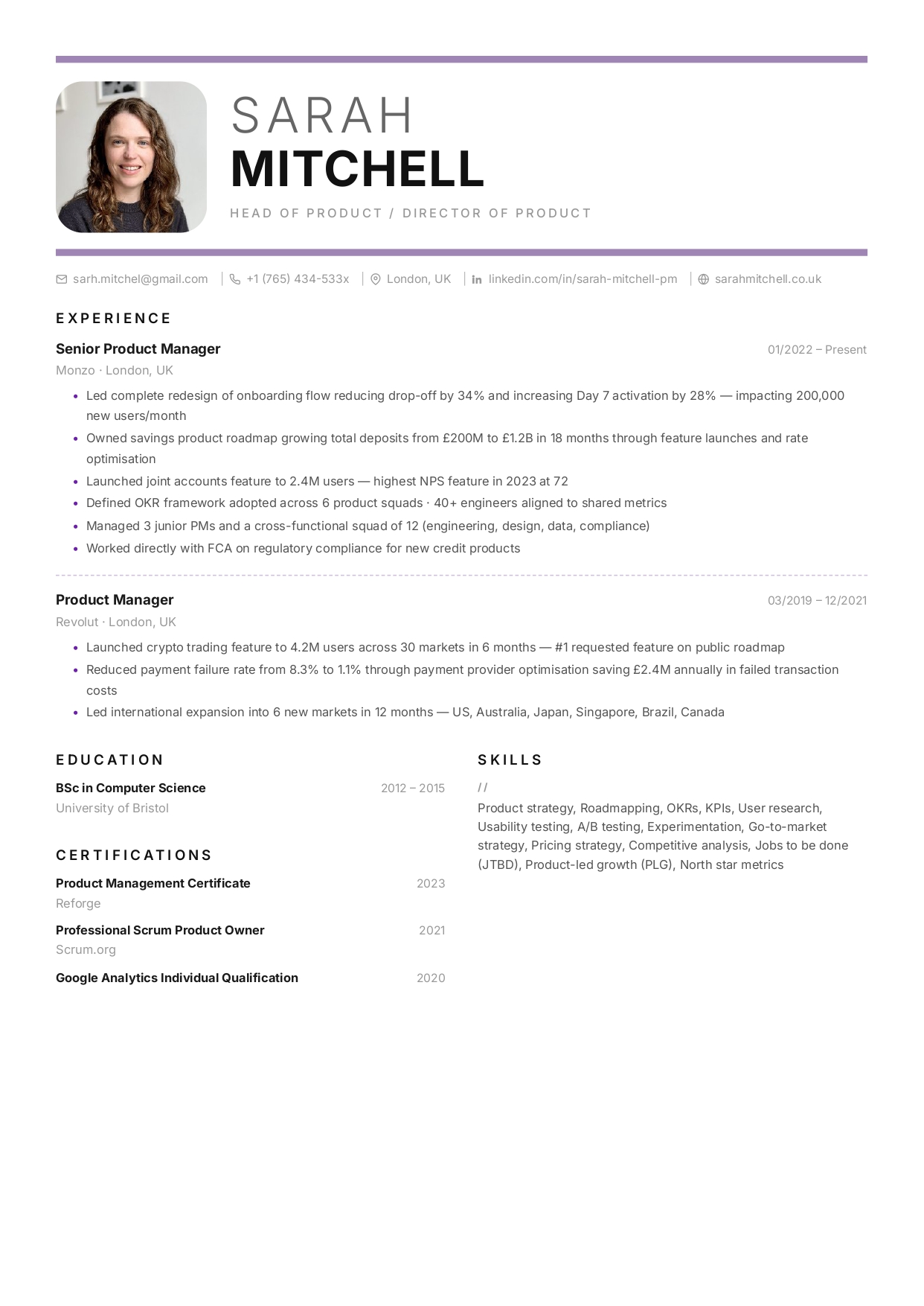 Wentworth CV template